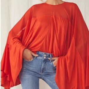 Free People Vibrant Orange Blouse